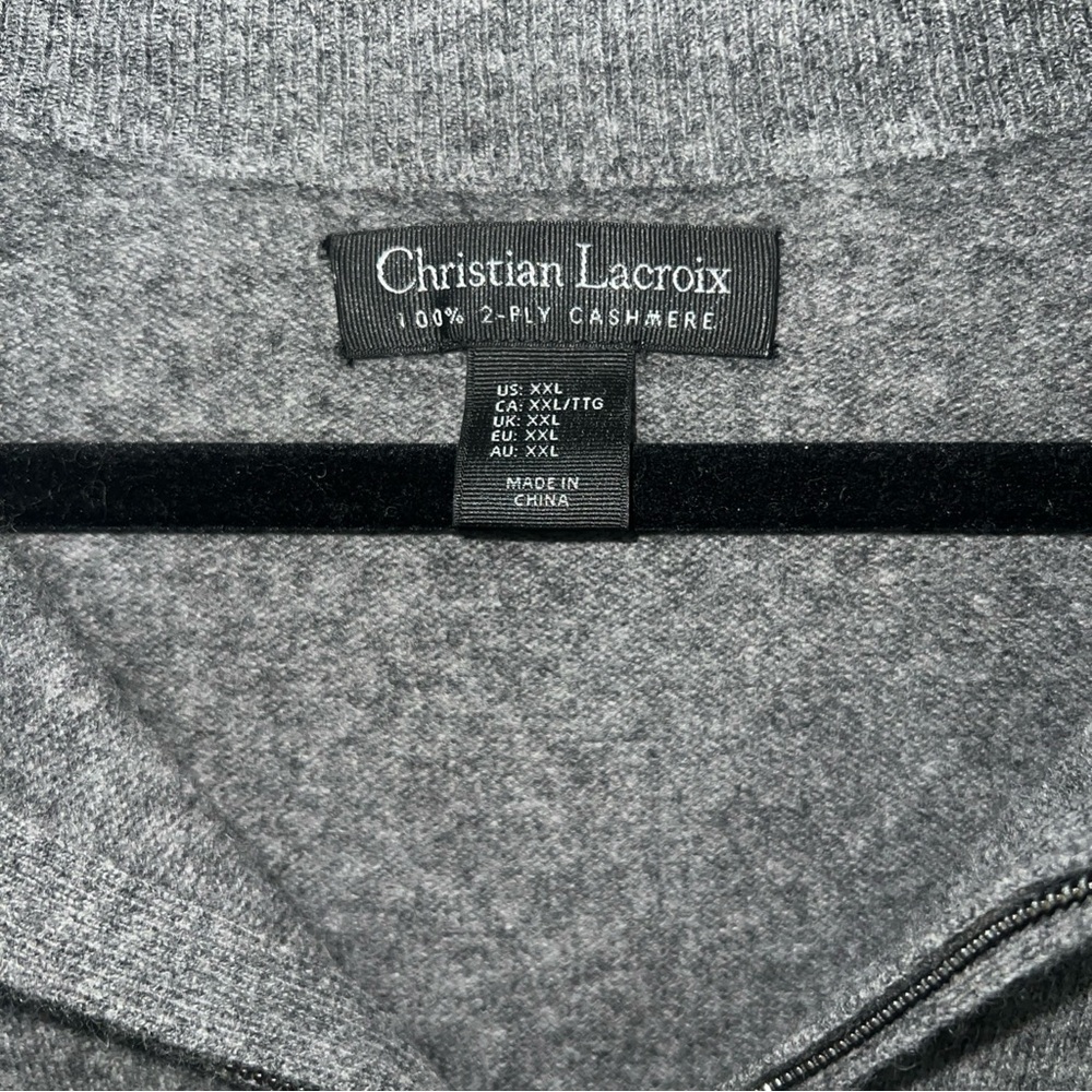 Christian Lacroix Sweater Mens XXL Gray Cashmere Half-Zip Mock Neck Pullover - Picture 4 of 8